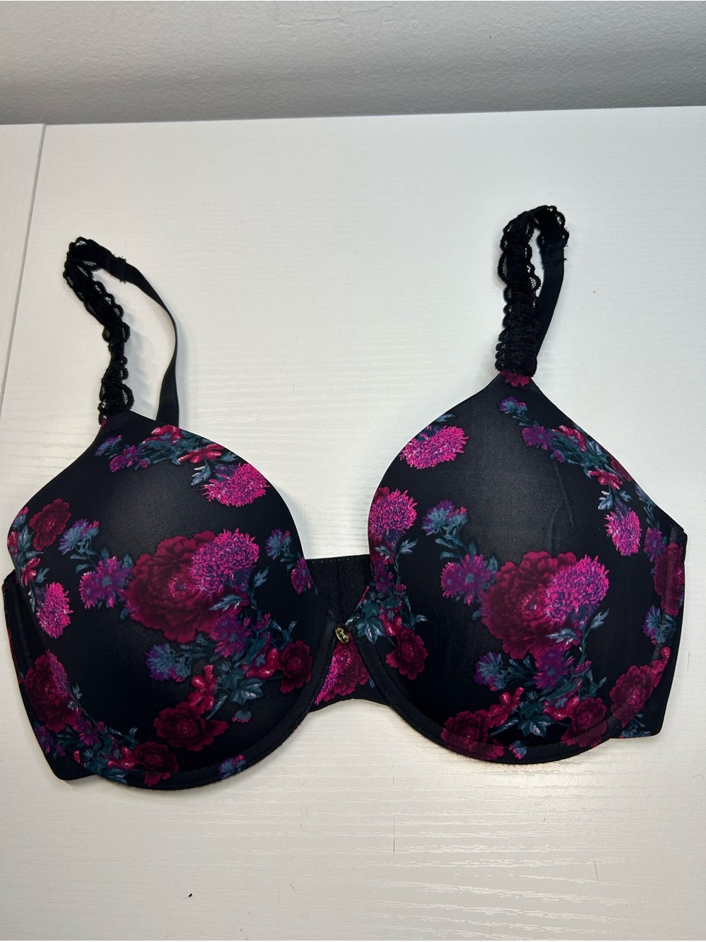 NATORI 732080 Underwire Lined Lace Straps T-shirt Bra 34DD Black Floral